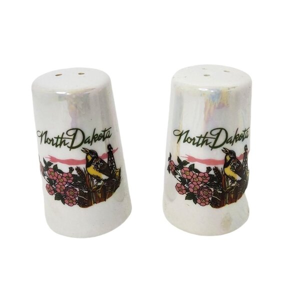 Vintage Collectible Souvenier North Dakota Iridescencent Salt & Pepper Shakers - Picture 1 of 2